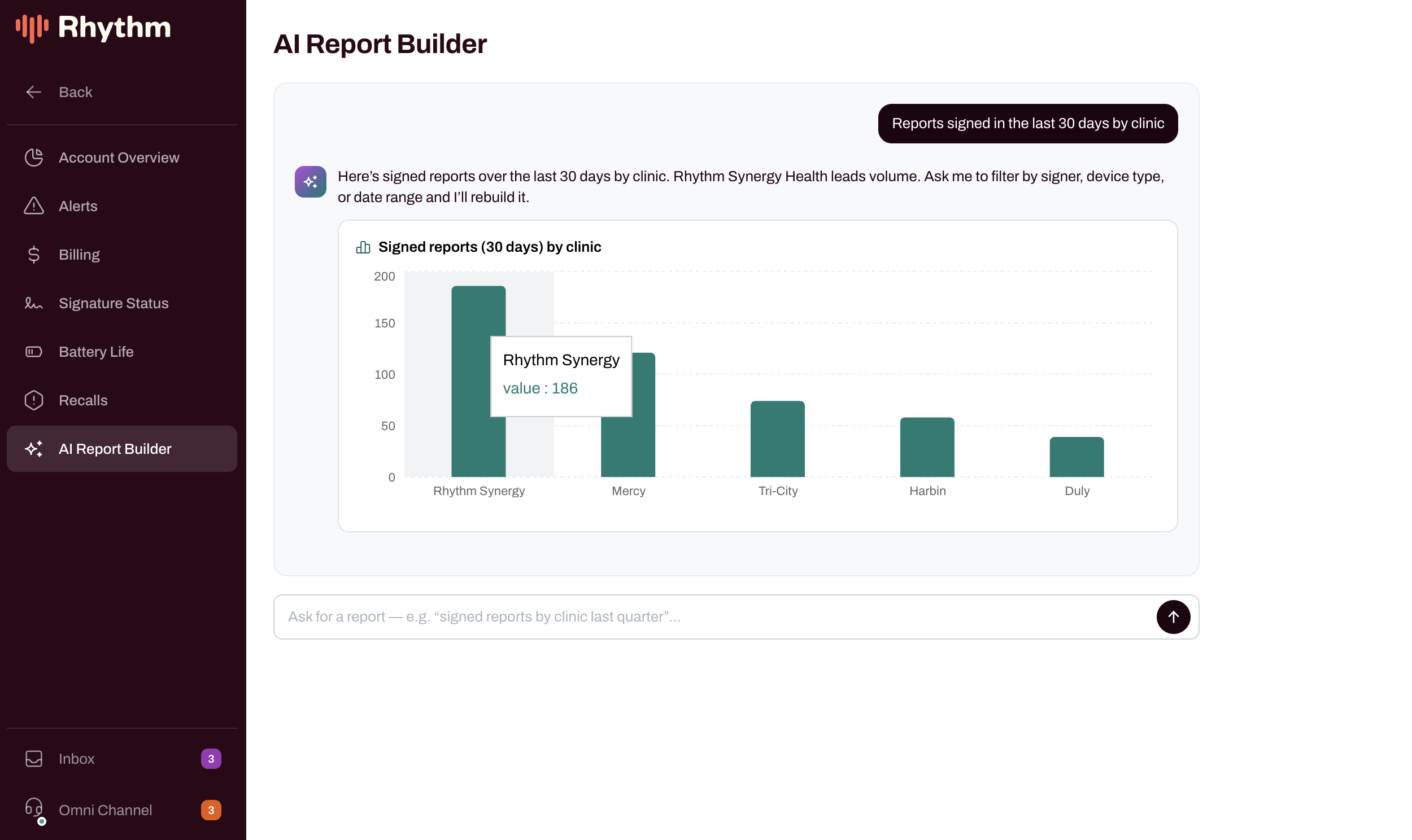 AI Report Builder — ask your patient population a question